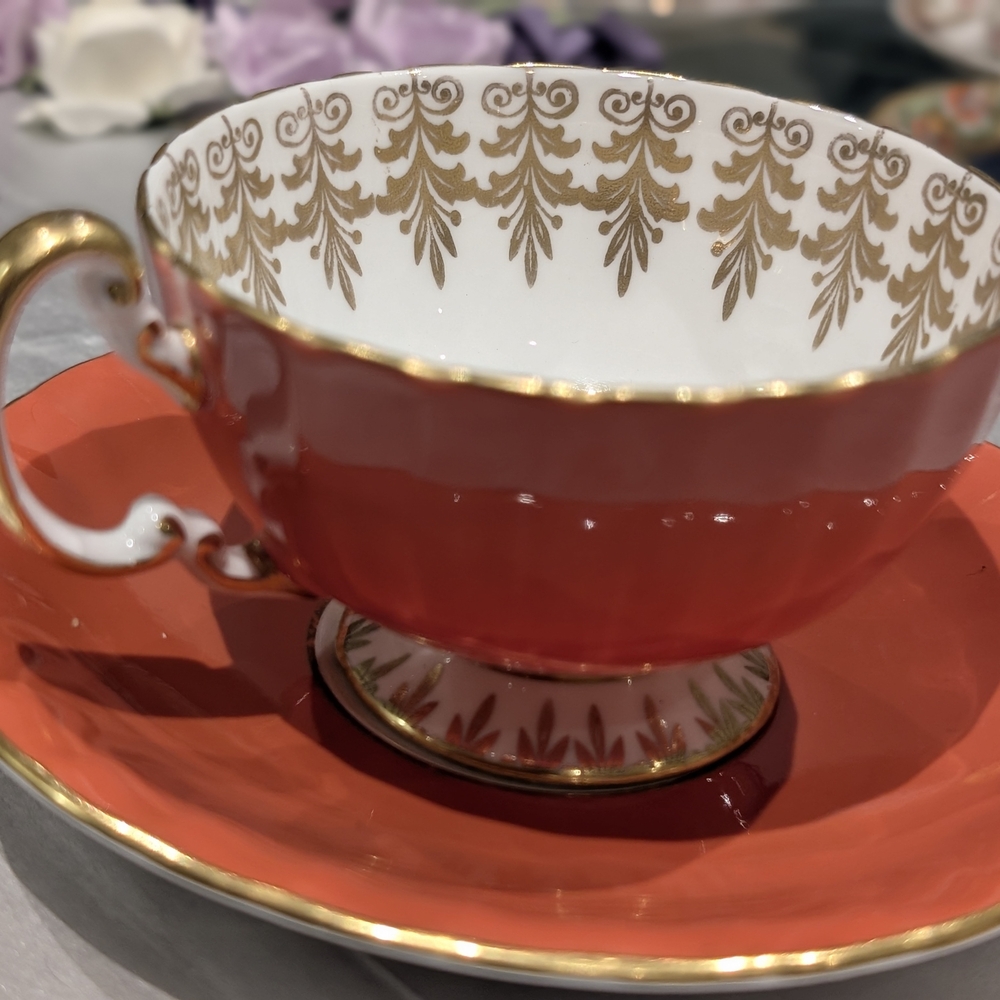 Aynsley Red Bone China Teacup and Saucer